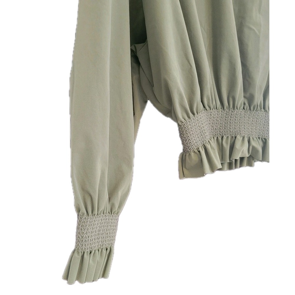 Zara Long Sleeve Crop Shirt M Olive Green Trendy Casual Boho Romantic - Picture 4 of 7